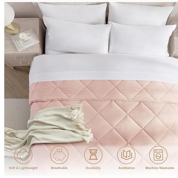 Queen Comforter-Pink Down Alternative Quilted Breathable with Corner Tabs - Picture 2 of 6
